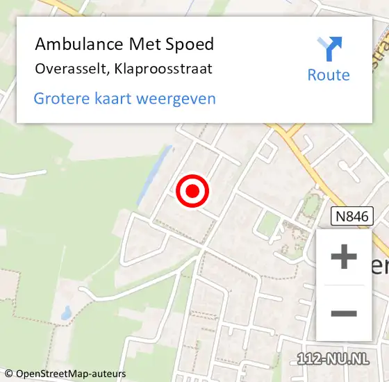 Locatie op kaart van de 112 melding: Ambulance Met Spoed Naar Overasselt, Klaproosstraat op 15 juni 2021 10:50