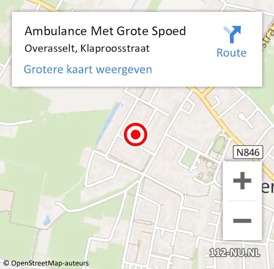 Locatie op kaart van de 112 melding: Ambulance Met Grote Spoed Naar Overasselt, Klaproosstraat op 15 juni 2021 10:54