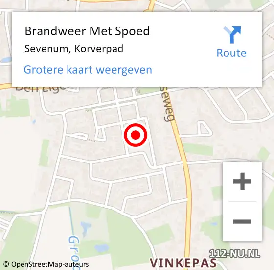 Locatie op kaart van de 112 melding: Brandweer Met Spoed Naar Sevenum, Korverpad op 15 juni 2021 11:02