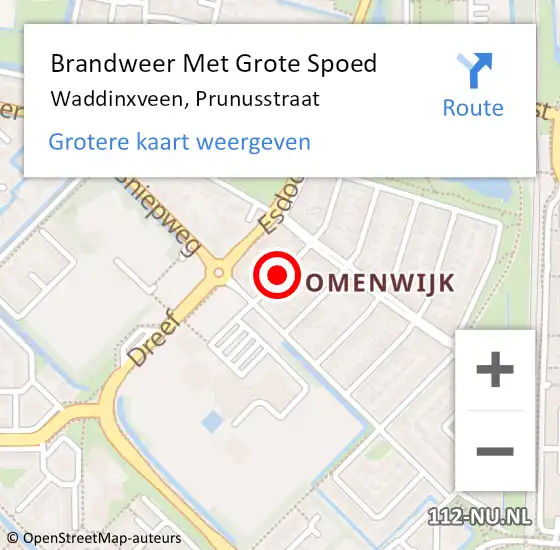 Locatie op kaart van de 112 melding: Brandweer Met Grote Spoed Naar Waddinxveen, Prunusstraat op 15 juni 2021 11:21