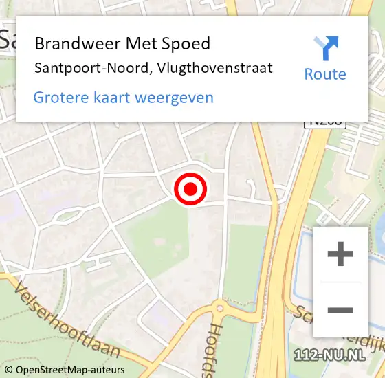 Locatie op kaart van de 112 melding: Brandweer Met Spoed Naar Santpoort-Noord, Vlugthovenstraat op 15 juni 2021 11:45