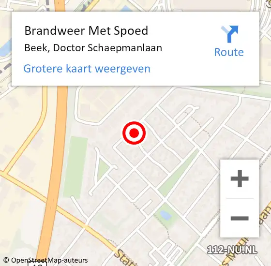 Locatie op kaart van de 112 melding: Brandweer Met Spoed Naar Beek, Doctor Schaepmanlaan op 15 juni 2021 11:58