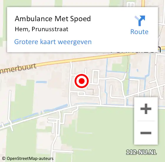 Locatie op kaart van de 112 melding: Ambulance Met Spoed Naar Hem, Prunusstraat op 15 juni 2021 12:18