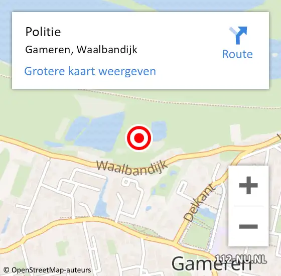 Locatie op kaart van de 112 melding: Politie Gameren, Waalbandijk op 15 juni 2021 12:28