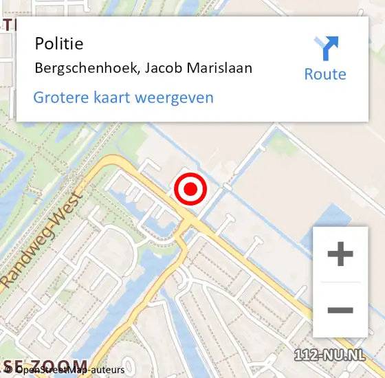 Locatie op kaart van de 112 melding: Politie Bergschenhoek, Jacob Marislaan op 15 juni 2021 12:45