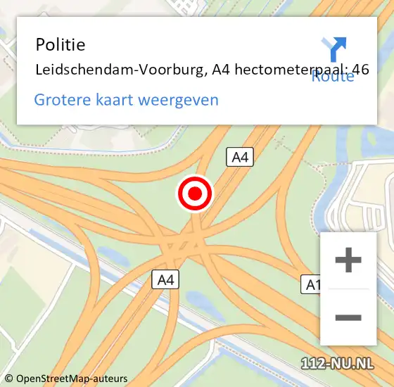 Locatie op kaart van de 112 melding: Politie Leidschendam-Voorburg, A4 hectometerpaal: 46 op 15 juni 2021 13:06