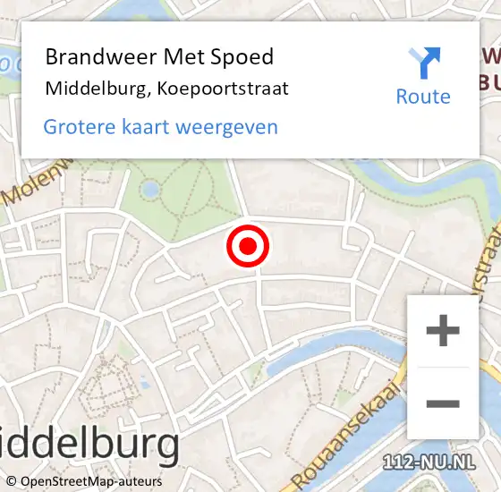 Locatie op kaart van de 112 melding: Brandweer Met Spoed Naar Middelburg, Koepoortstraat op 15 juni 2021 13:08