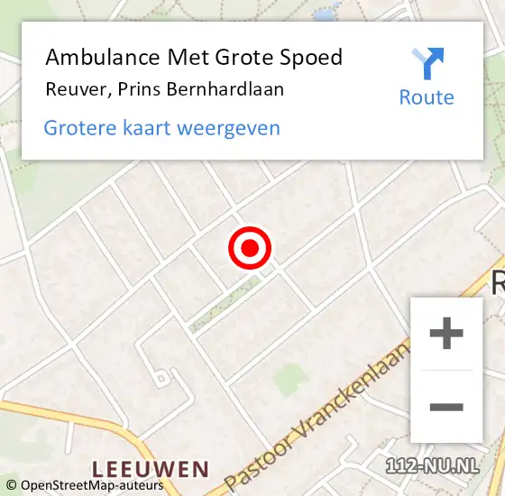 Locatie op kaart van de 112 melding: Ambulance Met Grote Spoed Naar Reuver, Prins Bernhardlaan op 13 juni 2014 11:51