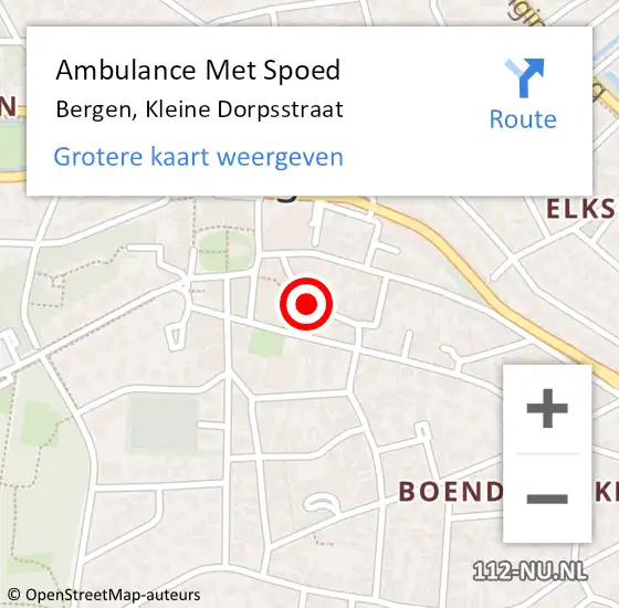 Locatie op kaart van de 112 melding: Ambulance Met Spoed Naar Bergen, Kleine Dorpsstraat op 15 juni 2021 13:21