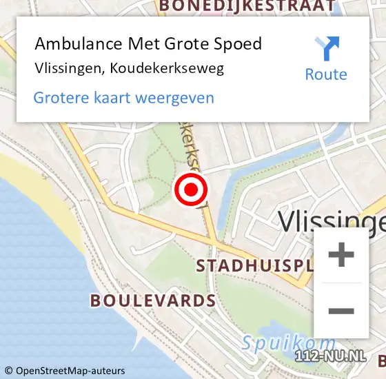 Locatie op kaart van de 112 melding: Ambulance Met Grote Spoed Naar Vlissingen, Koudekerkseweg op 15 juni 2021 13:33