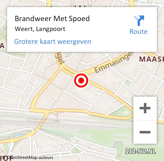 Locatie op kaart van de 112 melding: Brandweer Met Spoed Naar Weert, Langpoort op 15 juni 2021 13:38