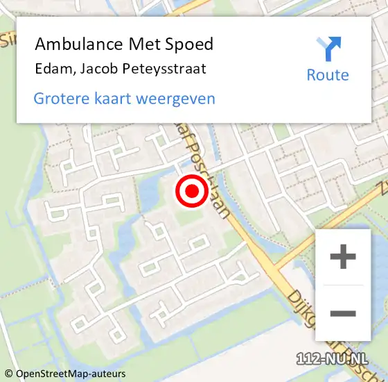 Locatie op kaart van de 112 melding: Ambulance Met Spoed Naar Edam, Jacob Peteysstraat op 15 juni 2021 13:42