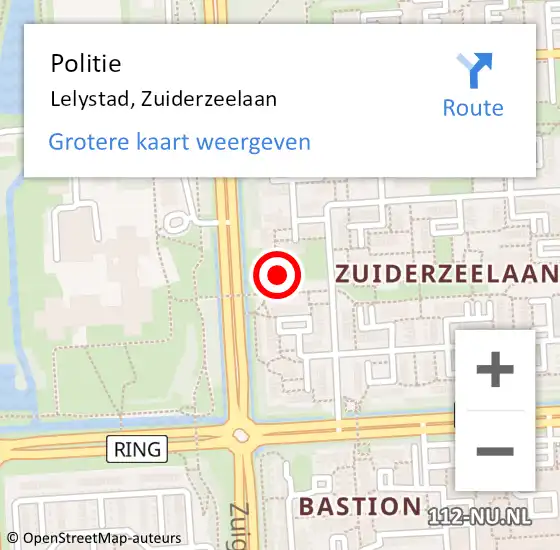Locatie op kaart van de 112 melding: Politie Lelystad, Zuiderzeelaan op 15 juni 2021 14:16