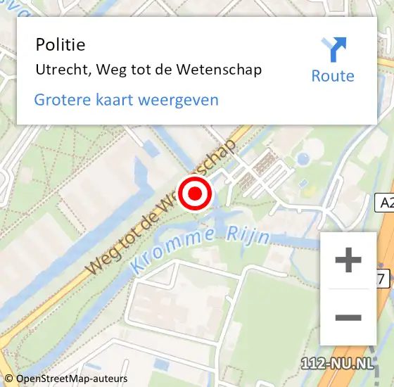 Locatie op kaart van de 112 melding: Politie Utrecht, Weg tot de Wetenschap op 15 juni 2021 15:20