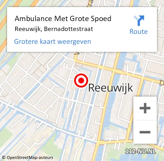 Locatie op kaart van de 112 melding: Ambulance Met Grote Spoed Naar Reeuwijk, Bernadottestraat op 15 juni 2021 15:22