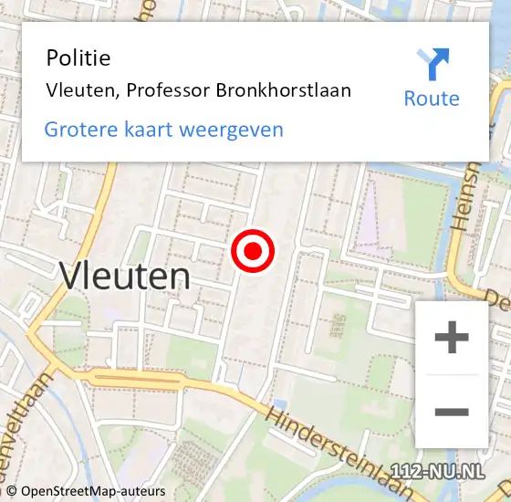 Locatie op kaart van de 112 melding: Politie Vleuten, Professor Bronkhorstlaan op 15 juni 2021 15:42