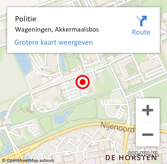 Locatie op kaart van de 112 melding: Politie Wageningen, Akkermaalsbos op 15 juni 2021 16:21