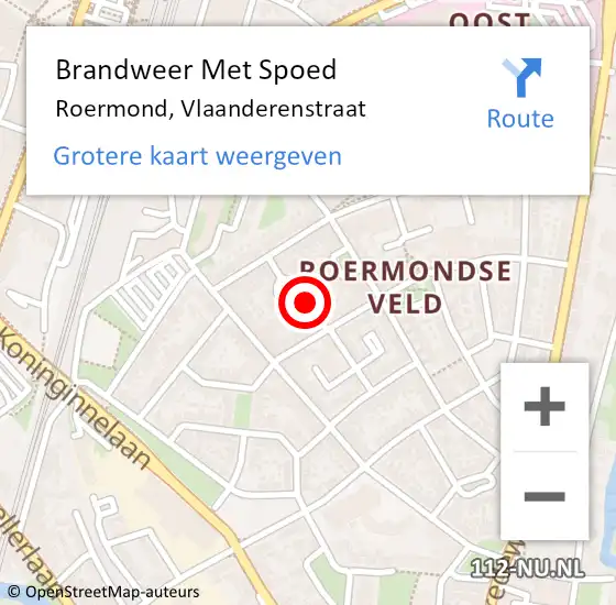 Locatie op kaart van de 112 melding: Brandweer Met Spoed Naar Roermond, Vlaanderenstraat op 15 juni 2021 16:24