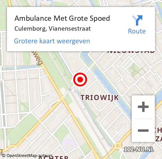 Locatie op kaart van de 112 melding: Ambulance Met Grote Spoed Naar Culemborg, Vianensestraat op 15 juni 2021 16:37
