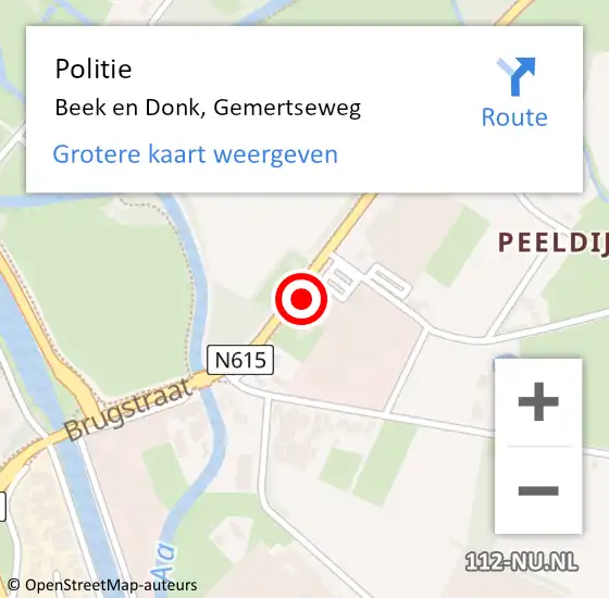 Locatie op kaart van de 112 melding: Politie Beek en Donk, Gemertseweg op 15 juni 2021 16:56