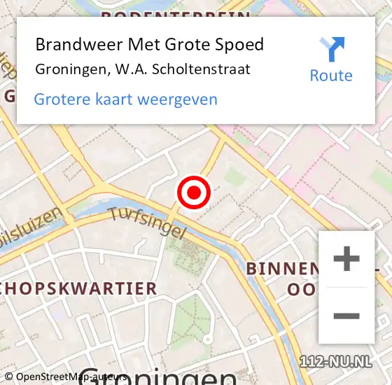 Locatie op kaart van de 112 melding: Brandweer Met Grote Spoed Naar Groningen, W.A. Scholtenstraat op 15 juni 2021 17:05