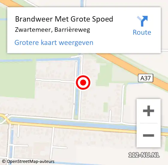 Locatie op kaart van de 112 melding: Brandweer Met Grote Spoed Naar Zwartemeer, Barrièreweg op 15 juni 2021 17:10