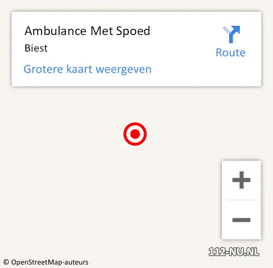 Locatie op kaart van de 112 melding: Ambulance Met Spoed Naar Biest op 15 juni 2021 17:28