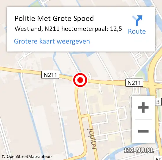 Locatie op kaart van de 112 melding: Politie Met Grote Spoed Naar Westland, N211 hectometerpaal: 12,5 op 15 juni 2021 17:32