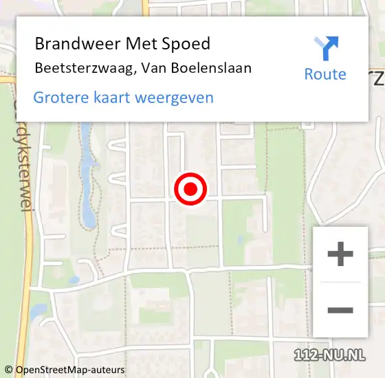 Locatie op kaart van de 112 melding: Brandweer Met Spoed Naar Beetsterzwaag, Van Boelenslaan op 15 juni 2021 17:33