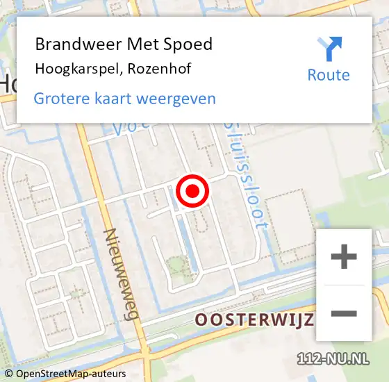 Locatie op kaart van de 112 melding: Brandweer Met Spoed Naar Hoogkarspel, Rozenhof op 15 juni 2021 18:34