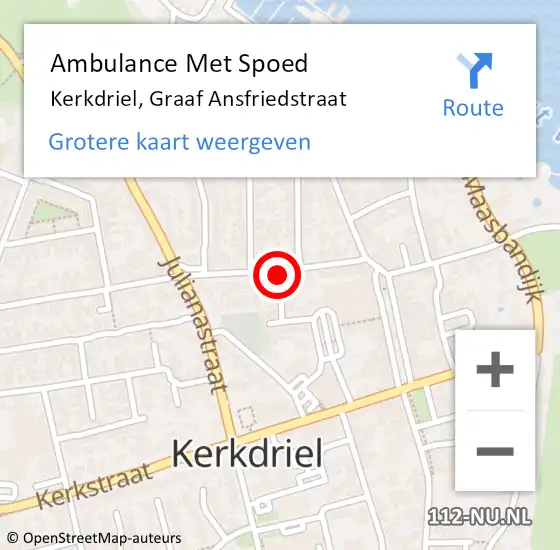 Locatie op kaart van de 112 melding: Ambulance Met Spoed Naar Kerkdriel, Graaf Ansfriedstraat op 15 juni 2021 18:49