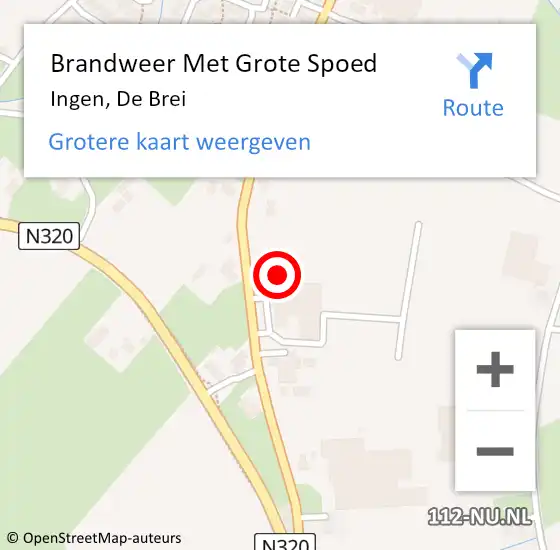 Locatie op kaart van de 112 melding: Brandweer Met Grote Spoed Naar Ingen, De Brei op 15 juni 2021 18:51