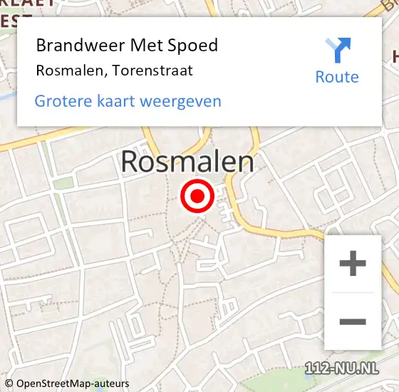 Locatie op kaart van de 112 melding: Brandweer Met Spoed Naar Rosmalen, Torenstraat op 15 juni 2021 18:54