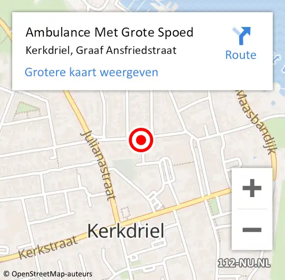 Locatie op kaart van de 112 melding: Ambulance Met Grote Spoed Naar Kerkdriel, Graaf Ansfriedstraat op 15 juni 2021 19:15