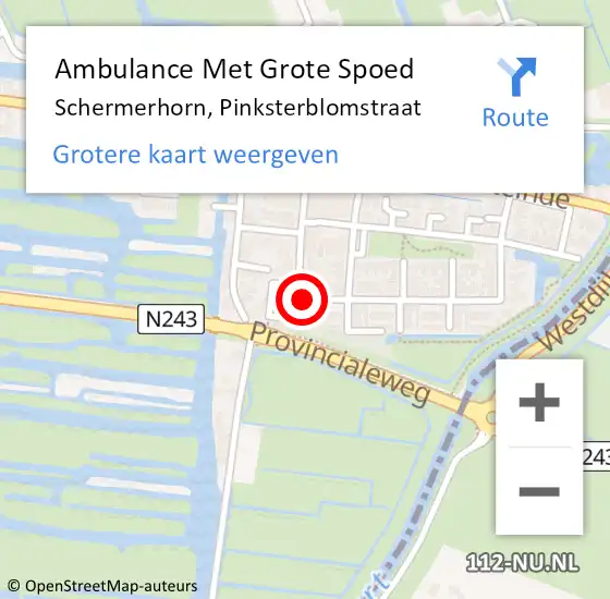 Locatie op kaart van de 112 melding: Ambulance Met Grote Spoed Naar Schermerhorn, Pinksterblomstraat op 15 juni 2021 19:20