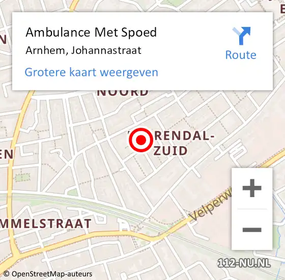 Locatie op kaart van de 112 melding: Ambulance Met Spoed Naar Arnhem, Johannastraat op 15 juni 2021 19:38