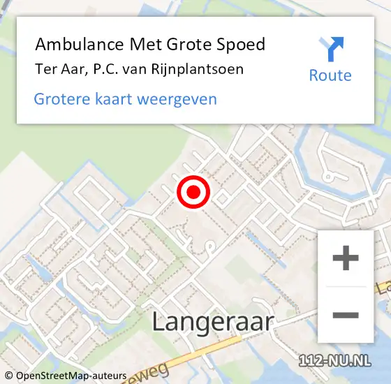 Locatie op kaart van de 112 melding: Ambulance Met Grote Spoed Naar Ter Aar, P.C. van Rijnplantsoen op 15 juni 2021 19:39