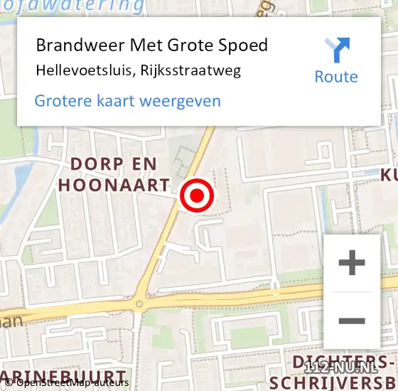 Locatie op kaart van de 112 melding: Brandweer Met Grote Spoed Naar Hellevoetsluis, Rijksstraatweg op 15 juni 2021 19:42