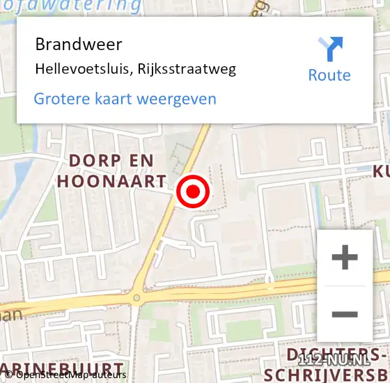 Locatie op kaart van de 112 melding: Brandweer Hellevoetsluis, Rijksstraatweg op 15 juni 2021 19:44