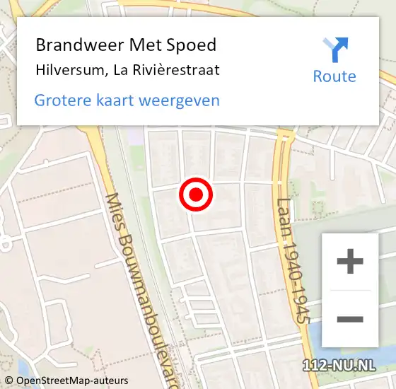 Locatie op kaart van de 112 melding: Brandweer Met Spoed Naar Hilversum, La Rivièrestraat op 15 juni 2021 19:44