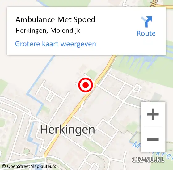 Locatie op kaart van de 112 melding: Ambulance Met Spoed Naar Herkingen, Molendijk op 15 juni 2021 20:19