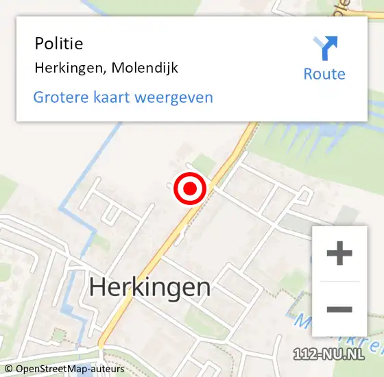 Locatie op kaart van de 112 melding: Politie Herkingen, Molendijk op 15 juni 2021 20:20