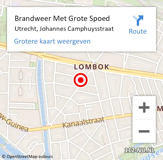 Locatie op kaart van de 112 melding: Brandweer Met Grote Spoed Naar Utrecht, Johannes Camphuysstraat op 15 juni 2021 20:30