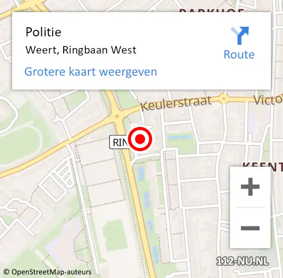 Locatie op kaart van de 112 melding: Politie Weert, Ringbaan West op 15 juni 2021 20:56