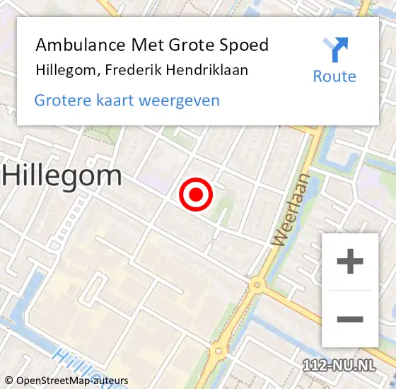 Locatie op kaart van de 112 melding: Ambulance Met Grote Spoed Naar Hillegom, Frederik Hendriklaan op 15 juni 2021 21:05