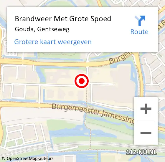 Locatie op kaart van de 112 melding: Brandweer Met Grote Spoed Naar Gouda, Gentseweg op 15 juni 2021 21:27