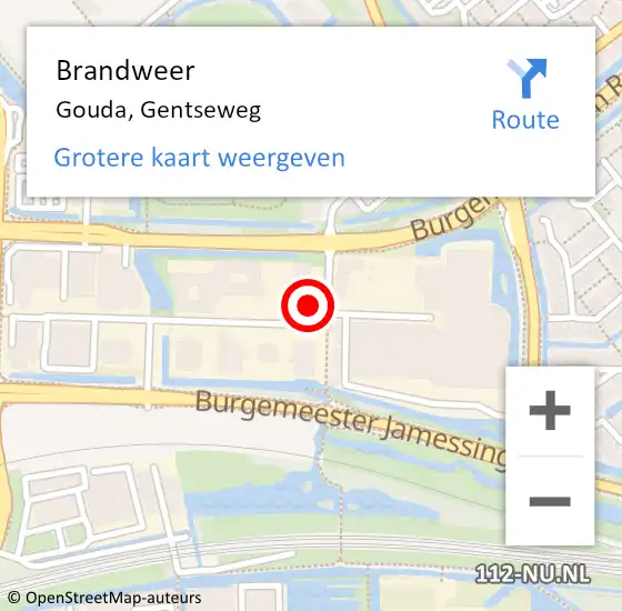 Locatie op kaart van de 112 melding: Brandweer Gouda, Gentseweg op 15 juni 2021 22:09