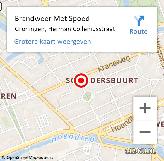 Locatie op kaart van de 112 melding: Brandweer Met Spoed Naar Groningen, Herman Colleniusstraat op 15 juni 2021 23:28