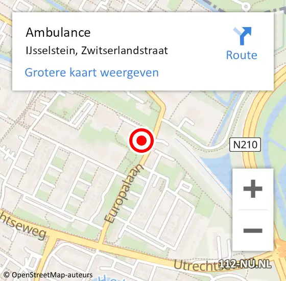 Locatie op kaart van de 112 melding: Ambulance IJsselstein, Zwitserlandstraat op 13 juni 2014 12:37