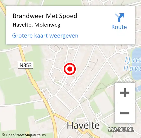 Locatie op kaart van de 112 melding: Brandweer Met Spoed Naar Havelte, Molenweg op 16 juni 2021 01:13